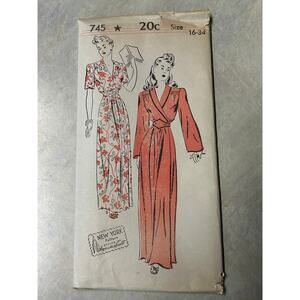 Vintage 40's-50's New York Pattern #745 Women's Housecoat or Dress Size 16 HTF